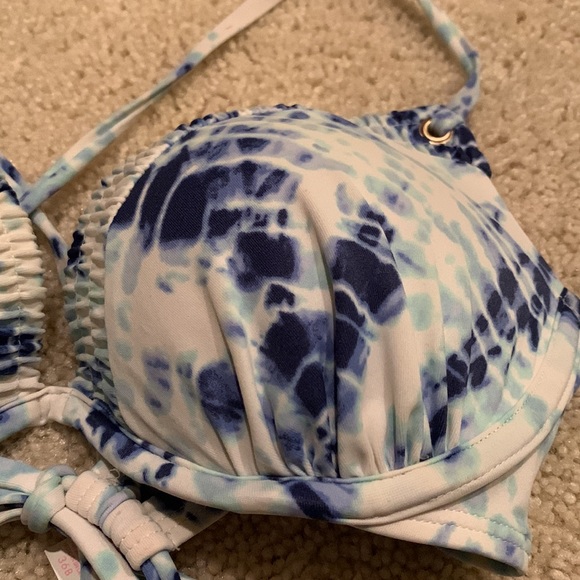 Marble blue and white swim bikini top - adjustable straps - Picture 2 of 7